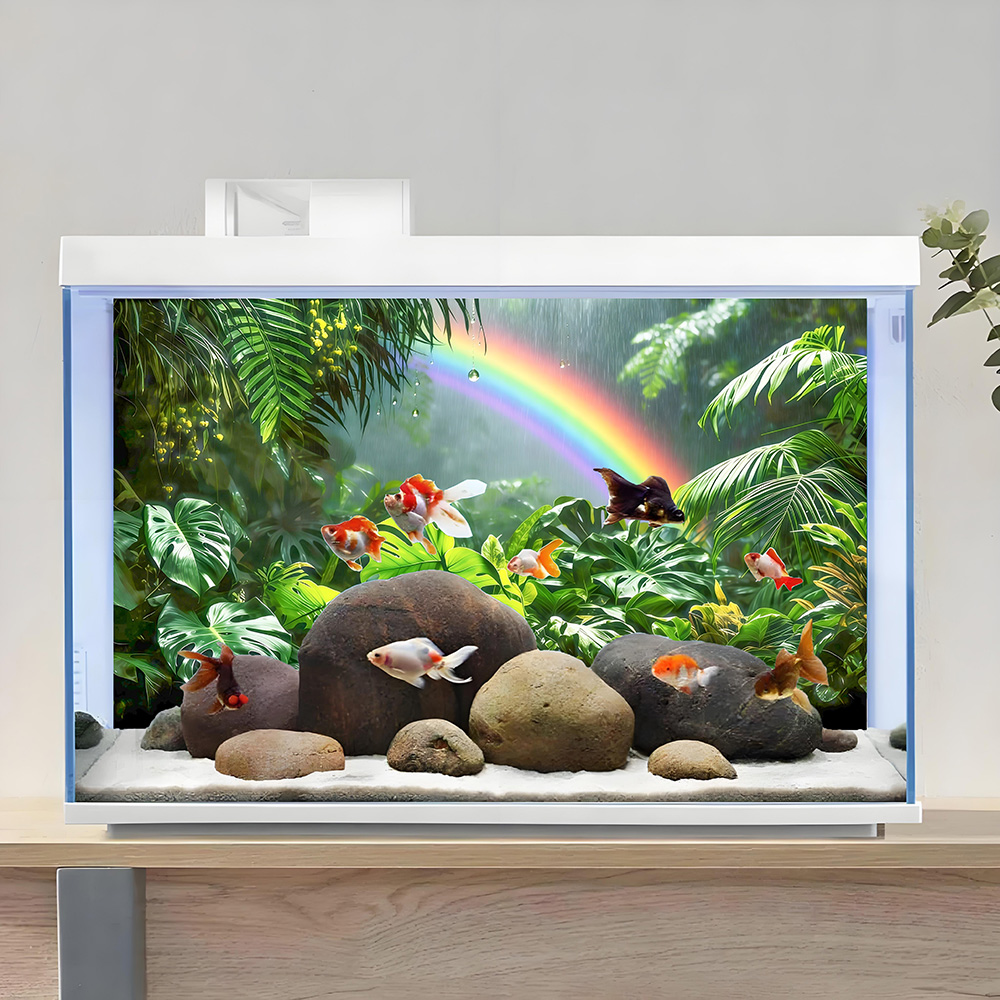 Aquarium Fish Rainbow - ภาพพื้นหลังตู้ปลา ลายสายรุ้งป่าฝน สติ๊กเกอร์ติดตู้ปลา แบบติดด้านหน้าเองได้ ของตกแต่งตู้ปลา
