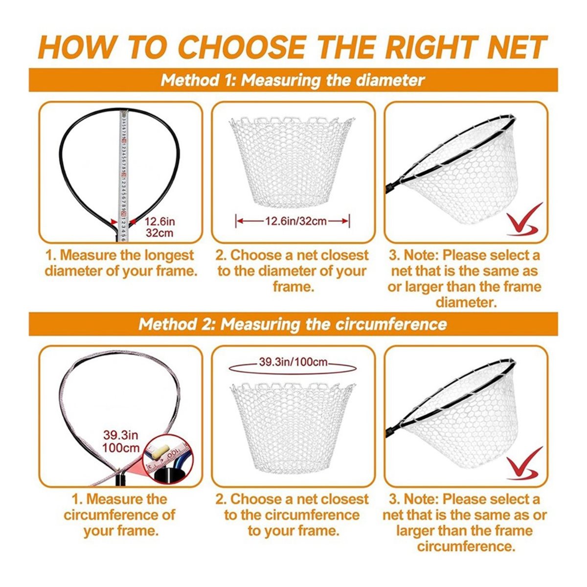 Fish Net Handle - ตาข่ายยางสำหรับตกปลา 2 ชิ้น แบบไม่มีด้ามจับ ตาข่ายยางพับได้ สีขาว