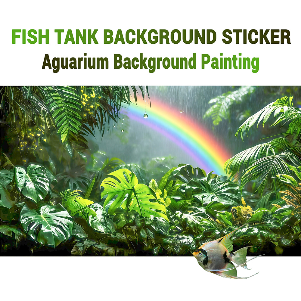 Aquarium Fish Rainbow - เรนฟอเรสท์เรนโบว์, ภาพวาดพื้นหลังตู้ปลา, สติกเกอร์ภาพวาดตู้ปลา, แบบติดด้านหน้าด้วยตัวเอง, ของตกแต่งภูมิทัศน์
