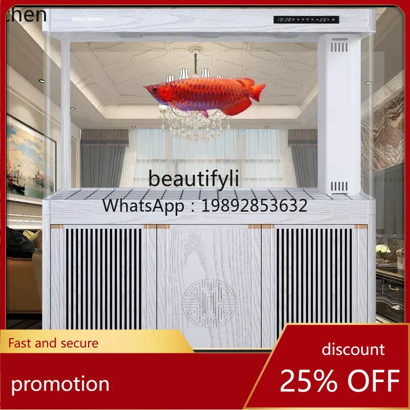 Aquarium Fish Dragon - ตู้ปลาทรงโค้งแบบตั้งพื้น YFY สำหรับห้องนั่งเล่น ดีไซน์ใหม่แบบจีน พร้อมระบบกรองน้ำด้านล่างแบบไม่ใช้น้ำ สำหรับเลี้ยงปลาหมอสี