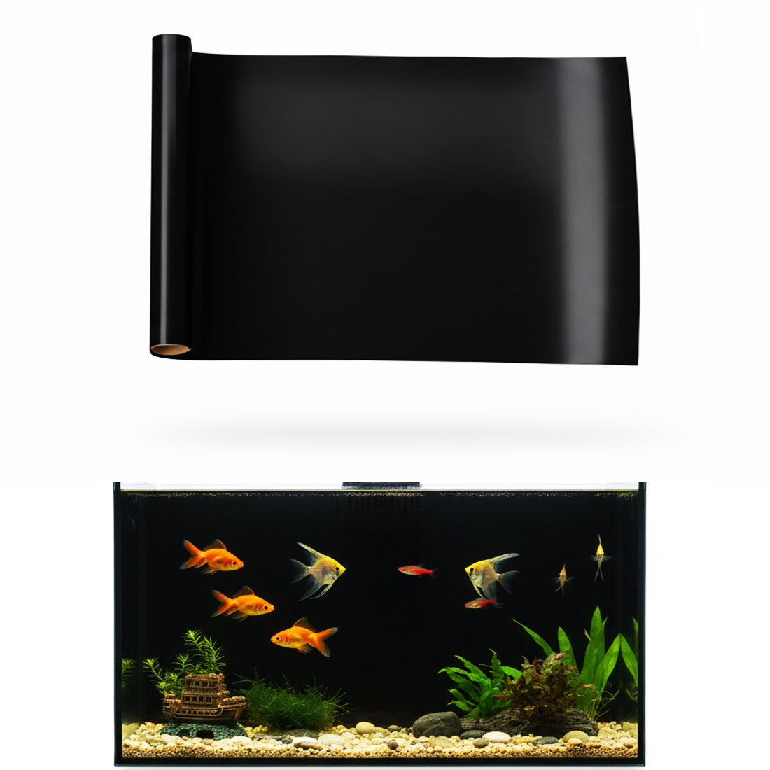 Aquarium Fish Wallpaper - ฉากหลังตู้ปลาแบบติดด้วยไฟฟ้า สีดำขาว วอลเปเปอร์ติดตู้ปลา ฉากหลังตู้ปลา โปสเตอร์ตู้ปลา