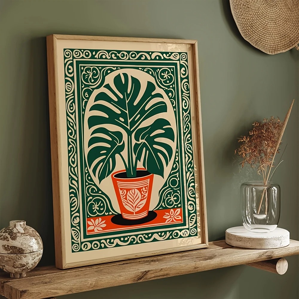 Live Plant Fertilizer - Bohemian Monstera พืชผ้าใบพิมพ์ Retro พืชเขตร้อนสีเขียว Leaf