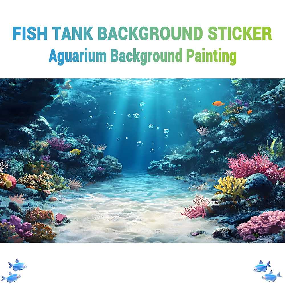 Aquarium Fish Rainbow - แนวคิดการตกแต่งพื้นหลังตู้ปลาแนวปะการังสีรุ้ง, สติกเกอร์ติดพื้นหลังตู้ปลา, แบบติดด้วยตนเองด้านหน้า, ของตกแต่งภูมิทัศน์