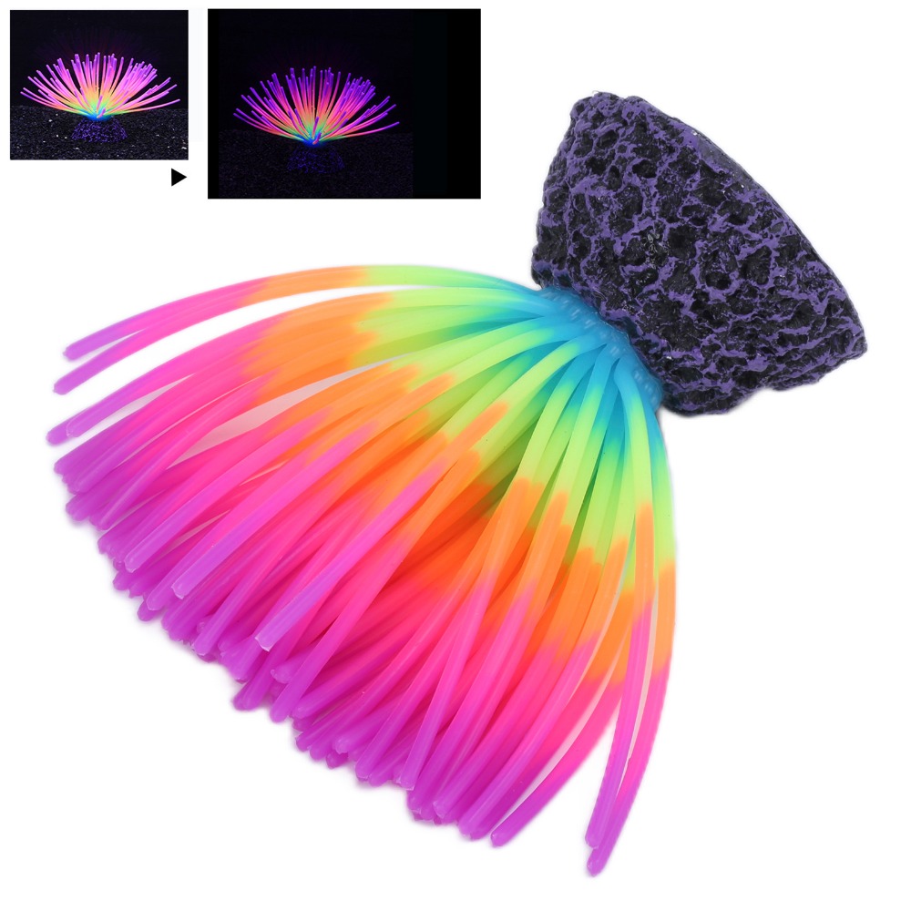 Aquarium Fish Rainbow - ต้นปะการังซิลิโคนหลากสีสัน ลักษณะเรืองแสง รูปทรงเม่นทะเลจำลอง ต้นไม้ปะการังซิลิโคน