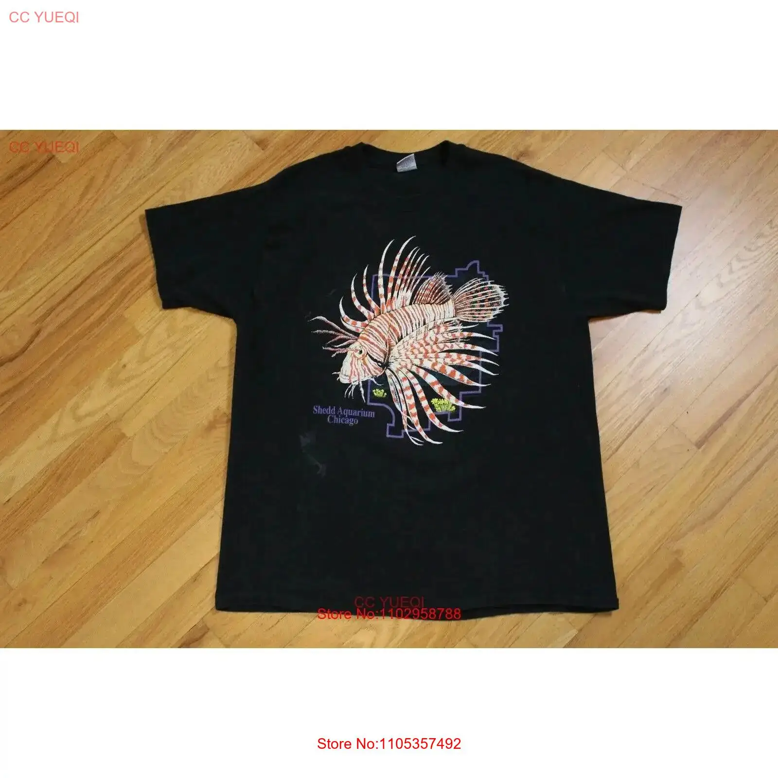Xl Aquarium Fish - เสื้อยืดวินเทจลายพิมพ์ปลาสิงโตชิคาโกจาก Shedd Aquarium ยุค 90 สีดำ