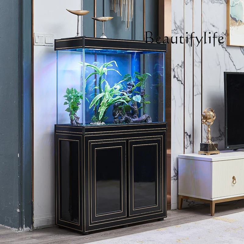 Aquarium Fish Dragon - ตู้ปลาขนาดเล็กสำหรับห้องนั่งเล่น พร้อมระบบกรองน้ำด้านล่าง แบบไม่ต้องใช้น้ำ ระบบกรองน้ำแบบจีน พร้อมฉากกั้น สำหรับเลี้ยงปลาดุก