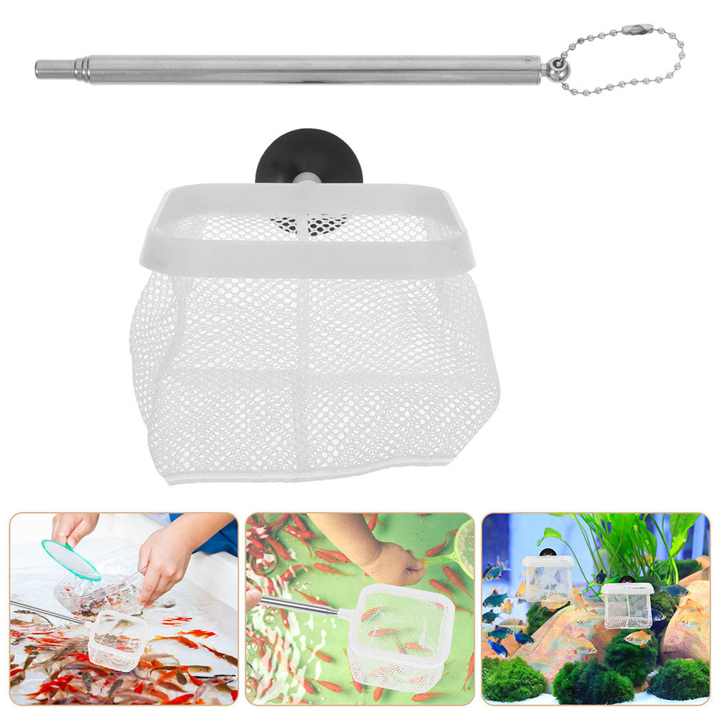 Fish Net Handle - ตาข่ายกรองตู้ปลาสแตนเลสแบบปรับได้ 2 ชิ้น พร้อมด้ามจับปรับระดับได้ สำหรับดูแลปลาและกุ้งในตู้ปลาขนาดเล็ก