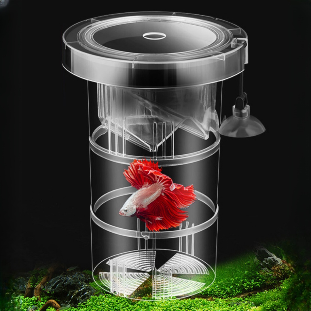 Aquarium Fish Feeder - กล่องอะคริลิคสำหรับเพาะพันธุ์ปลาแบบลอยน้ำ ตู้เลี้ยงปลาพร้อมที่ให้อาหาร ตู้ฟักไข่ปลา อุปกรณ์เสริมสำหรับตู้ปลา