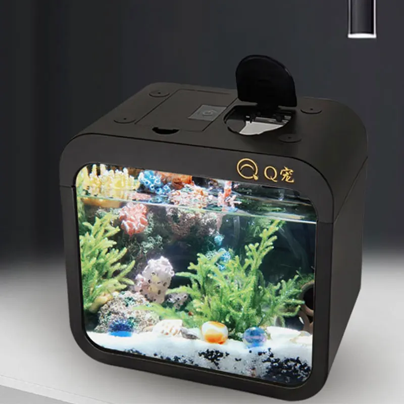 Aquarium Fish Goldfish - เดสก์ท็อปอะคริลิคใสถังปลาพลาสติกขนาดเล็กถังปลาทอง Creative Aquarium พร้อมไฟ LED ตกแต่ง