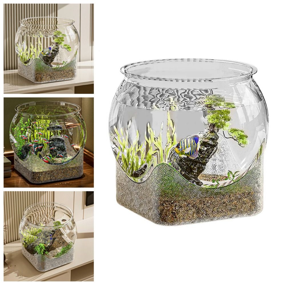 Aquarium Fish Goldfish - ตู้ปลาทรงกลมใสพิเศษ ถอดประกอบได้ ทำจากพลาสติก สำหรับเลี้ยงปลาทอง ตกแต่งโต๊ะทำงาน