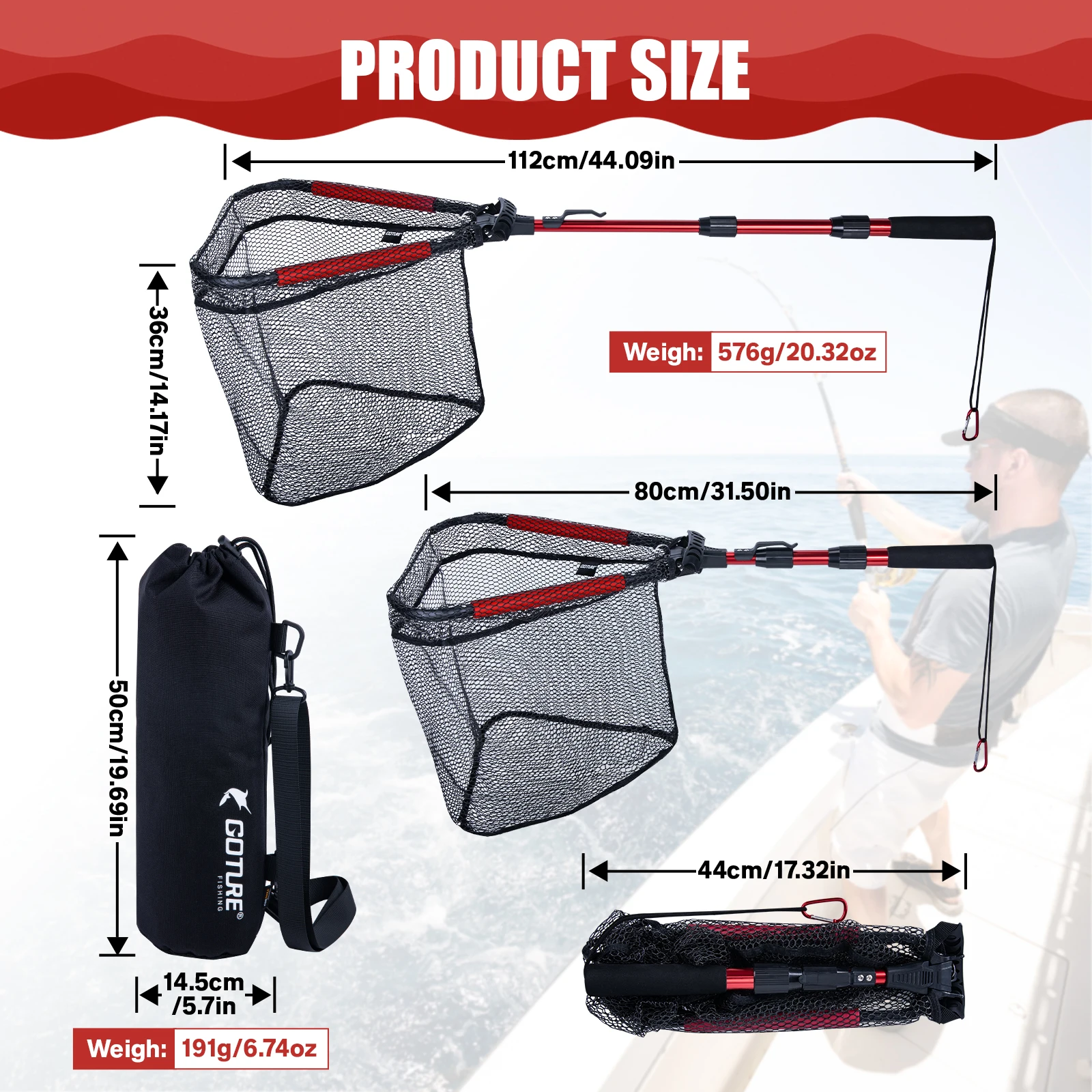 ตาข่ายดักปลาแบบพับได้ Goture - - Fish Net Handle บทวิจารณ์และราคา