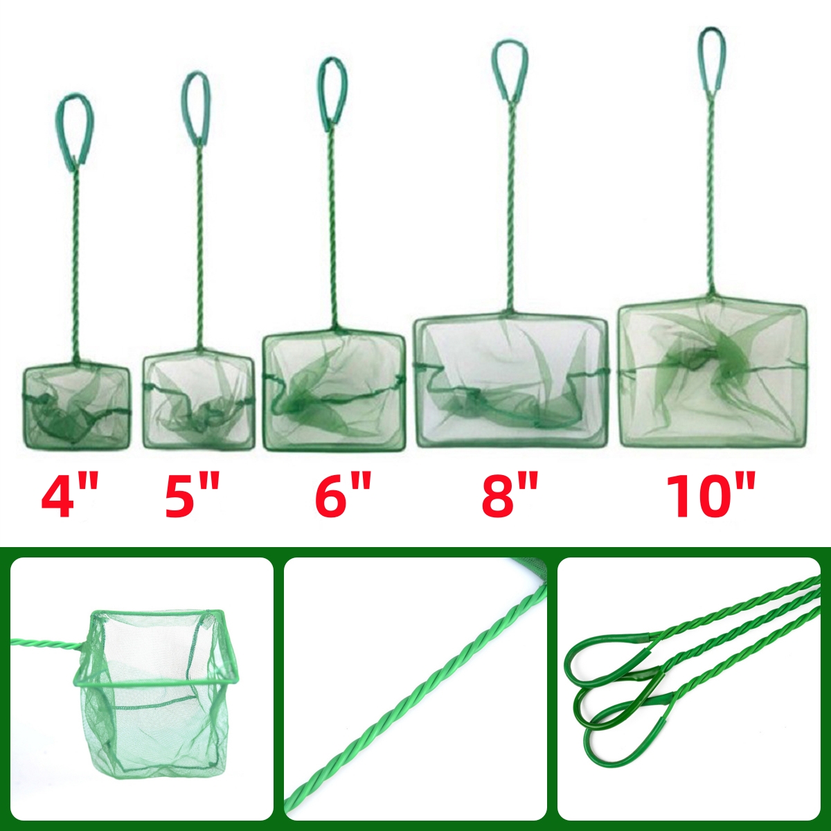 3 ~ 10 นิ้วแบบพกพาไนลอนสีเขียว - Fish Net Handle บทวิจารณ์และราคา